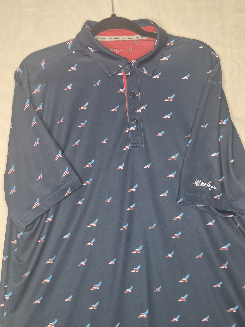 Walter Hagen Navy Polo Swim Shirt with Red & Light Blue Accents